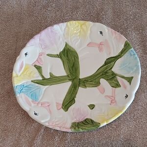 Taiwan Colorful Bunny Easter Ceramic Plate White Pink Yellow Green 8"